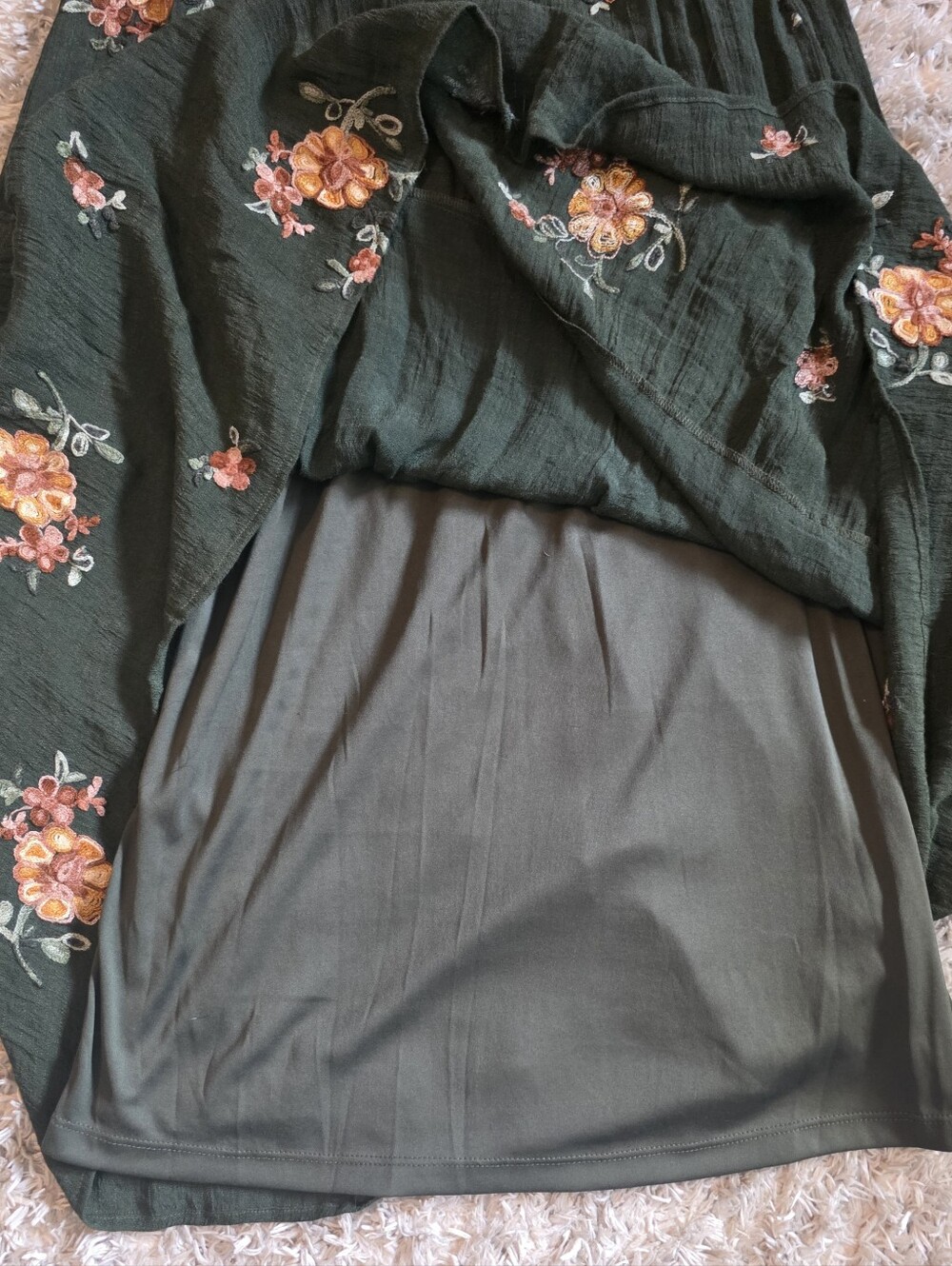 Fig & Flower Anthropologie Olive Green Embroidered Peasant Boho Maxi Dress Sz M - Picture 8 of 10